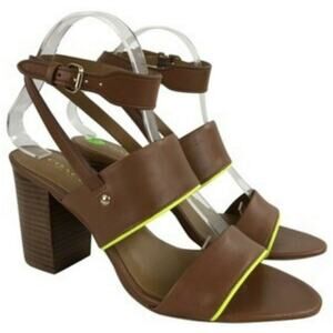 COACH Loretta Block Heel Sandals Saddle Lime NEVER WORN New w Box Designer 8 M